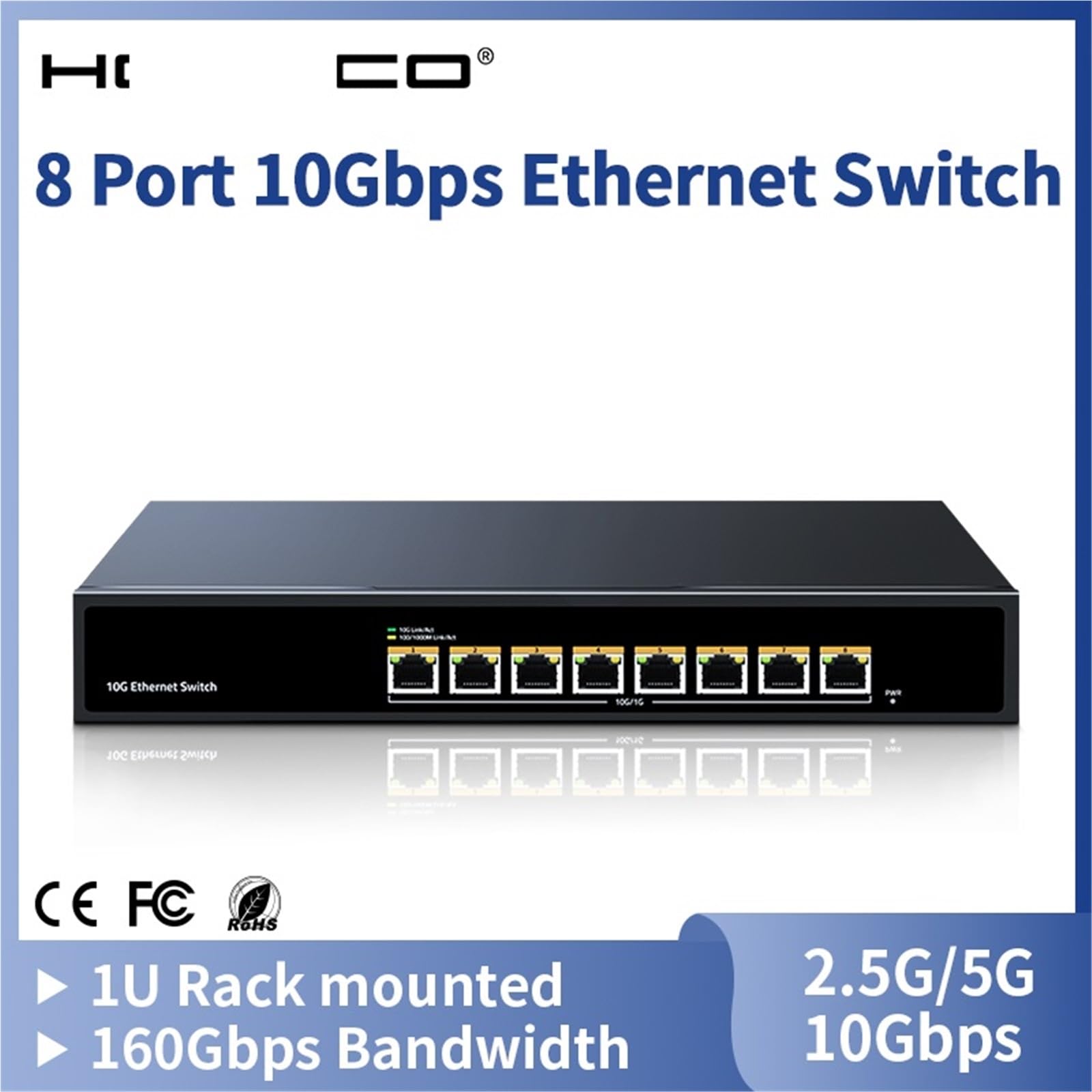 Commutateur réseau Ethernet 10 Gbit/s 8 ports 10 000 Mbit/s Bande passante 160 G Répartiteur Internet Plug and Play