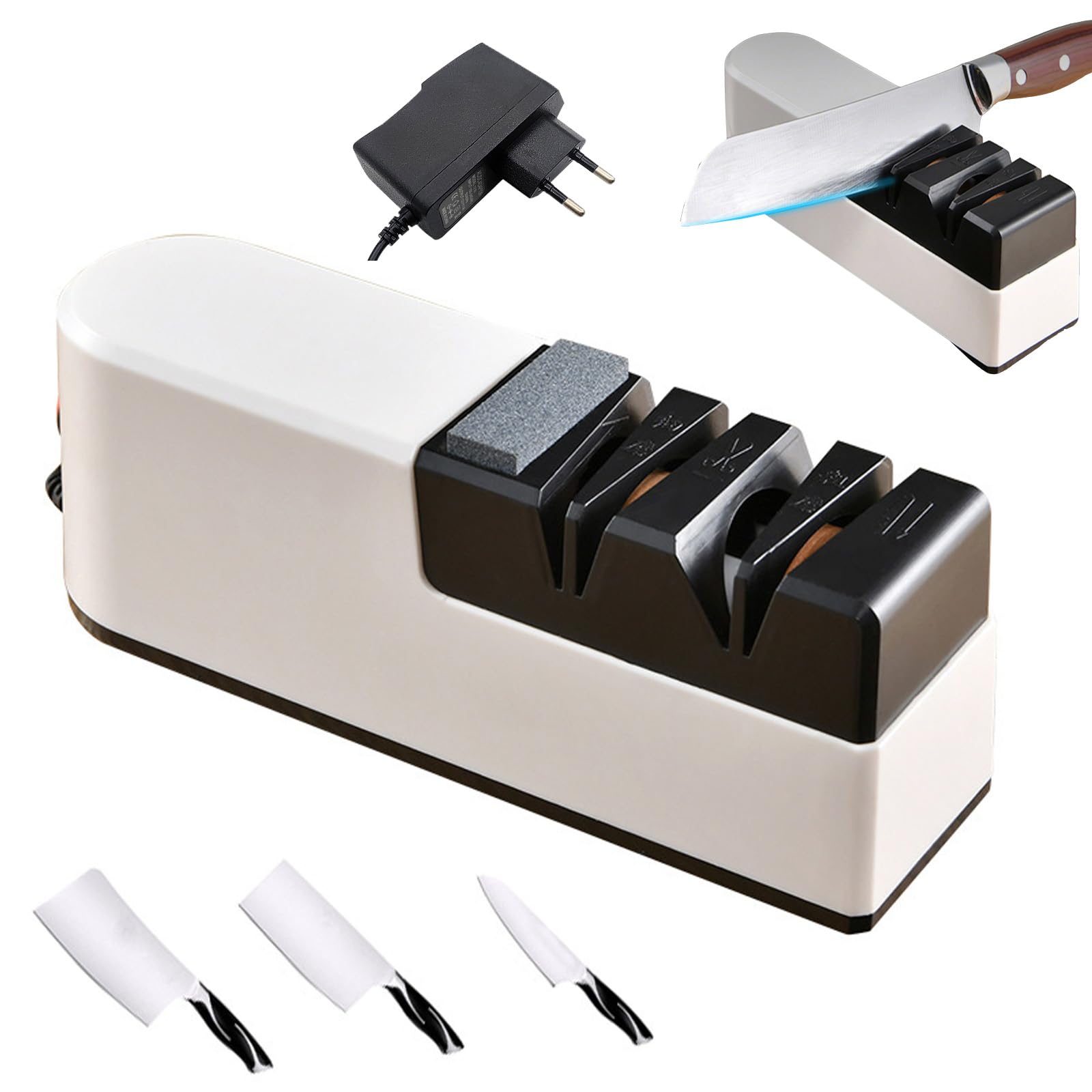 Affilacoltelli Elettrico 5 in 1,Affilacoltelli Multifunzione,Sistema di Affilatura Coltelli 5 in 1 con Lama Dritta,per Affilatura Grossolana,Riparazione e Affilaturas Coltelli