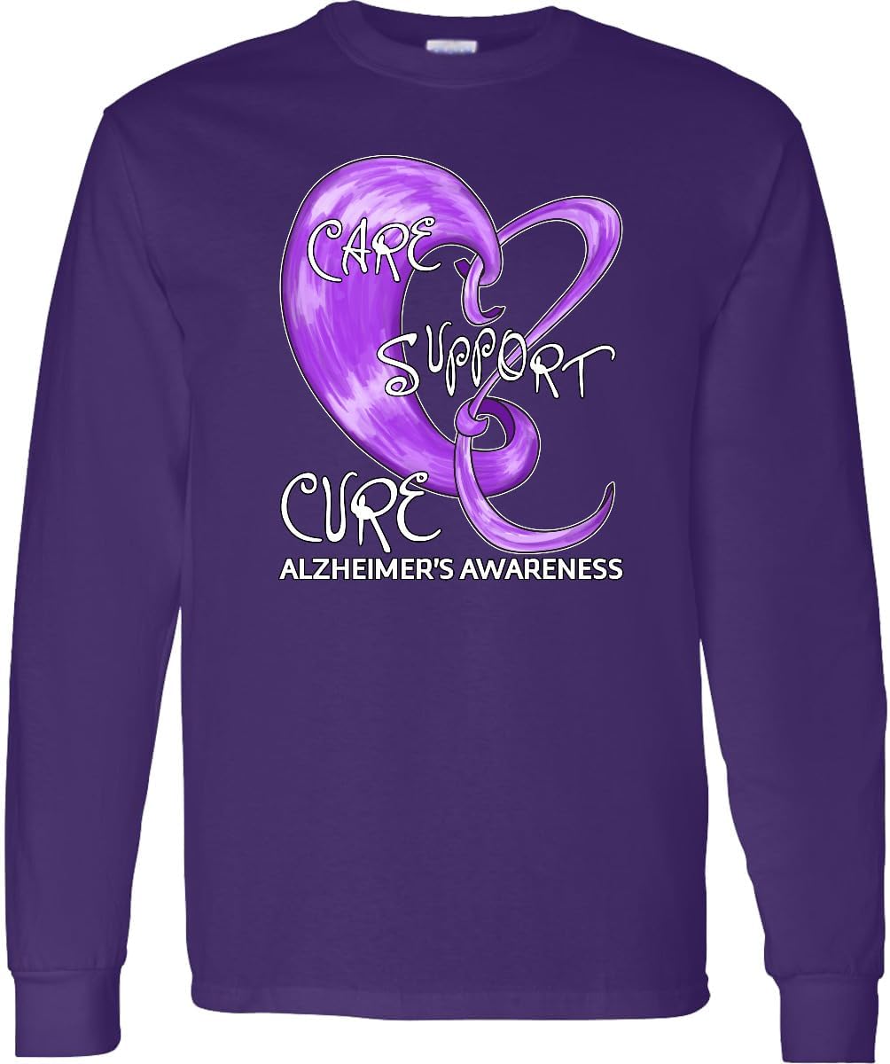 inktastic Care, Support, Cure- Alzheimers Awareness Adult Long Sleeve T-Shirt