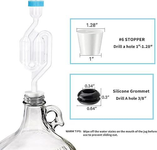 Miniatura 3 de Candados de aire para fermentación, paquete de 3 esclusas de aire con 10 ojales, doble burbuja para tarro Carboy Bung Mason perforado con agujero de