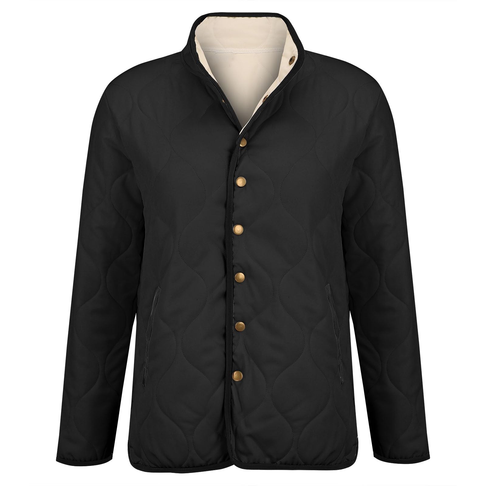 Veste matelassée légère pour femme - Grandes tailles - Veste demi-saison avec fermeture éclair - Veste d'hiver chaude - Doudoune surdimensionnée - Col montant - Veste polaire - Couleur unie - Veste de