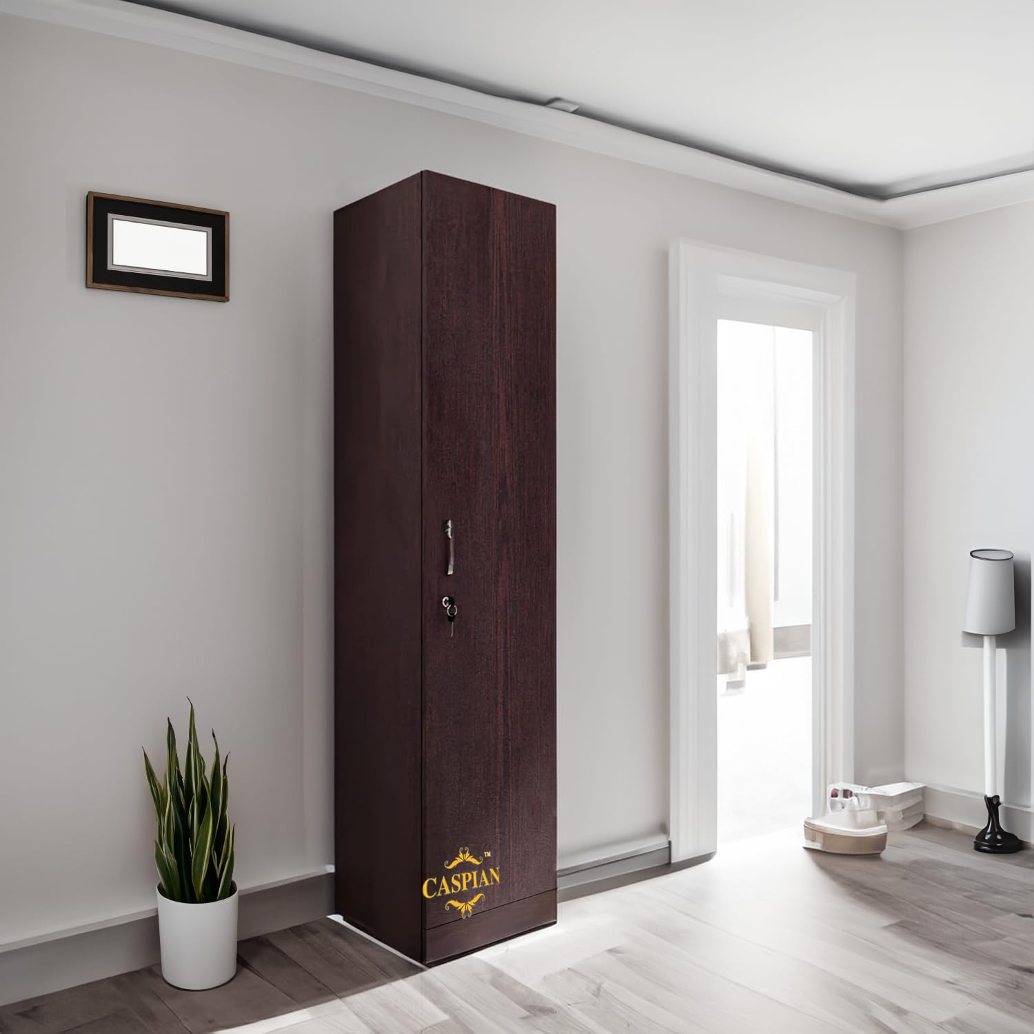 CASPIAN Engineered Wood 1 Door Wardrobe (Wenge) | Pre Assembled Furniture | Cupboard/Almirah for Office & Home | Bedroom Clothes Storage Organizer with 5 Removable Shelves & Mirror-image-44