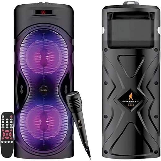 TecSox Rockstar Bluetooth Speaker, 40W, IPX Water-Resistant, 6-Hour Playtime, Portable with mic & Remote