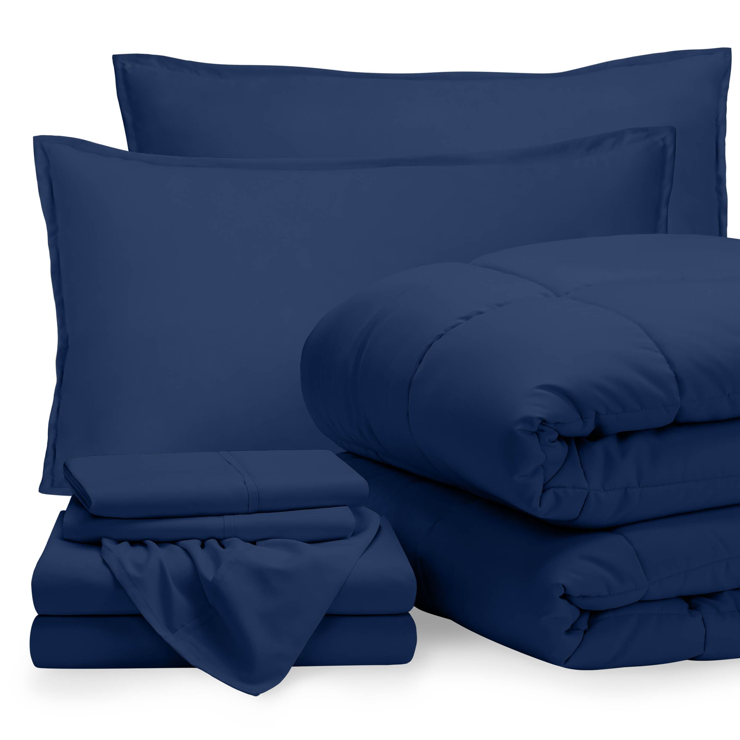 Bare Home Bed-in-A-Bag 7 Piece Comforter & Sheet Set - Full - Goose Down Alternative - Ultra-Soft 1800 Premium Bedding Set (Full, Dark Blue/Dark Blue) 06 - Dark Blue/Dark Blue Full