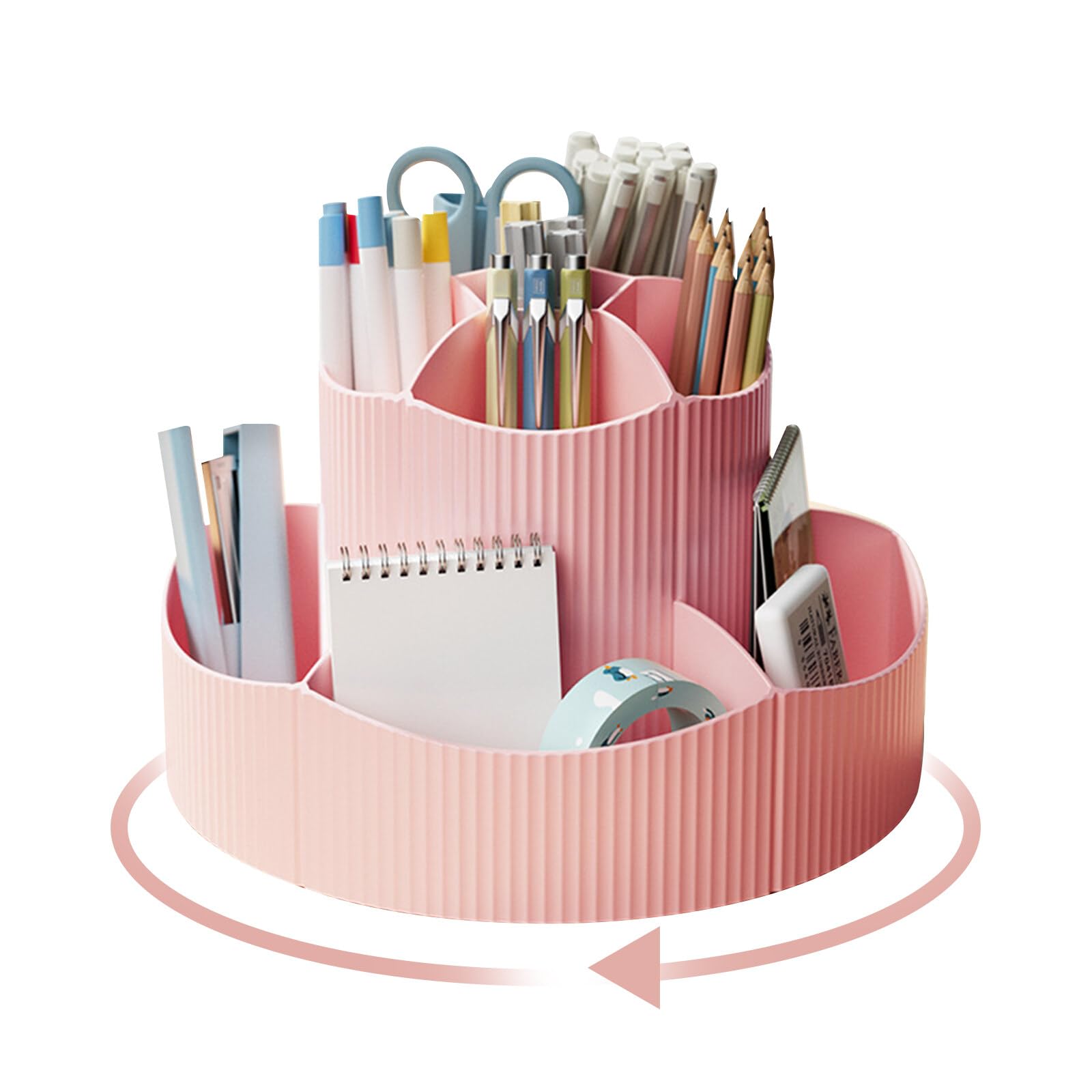 Lvjkes Portalápices giratorio,Lapiceros para escritorio 11 compartimentos,Gran capacidad mejorada giratoria 360 °,Puede acomodar lápices,Bolígrafos de colores,Varios artículos de papelería (Rosa)