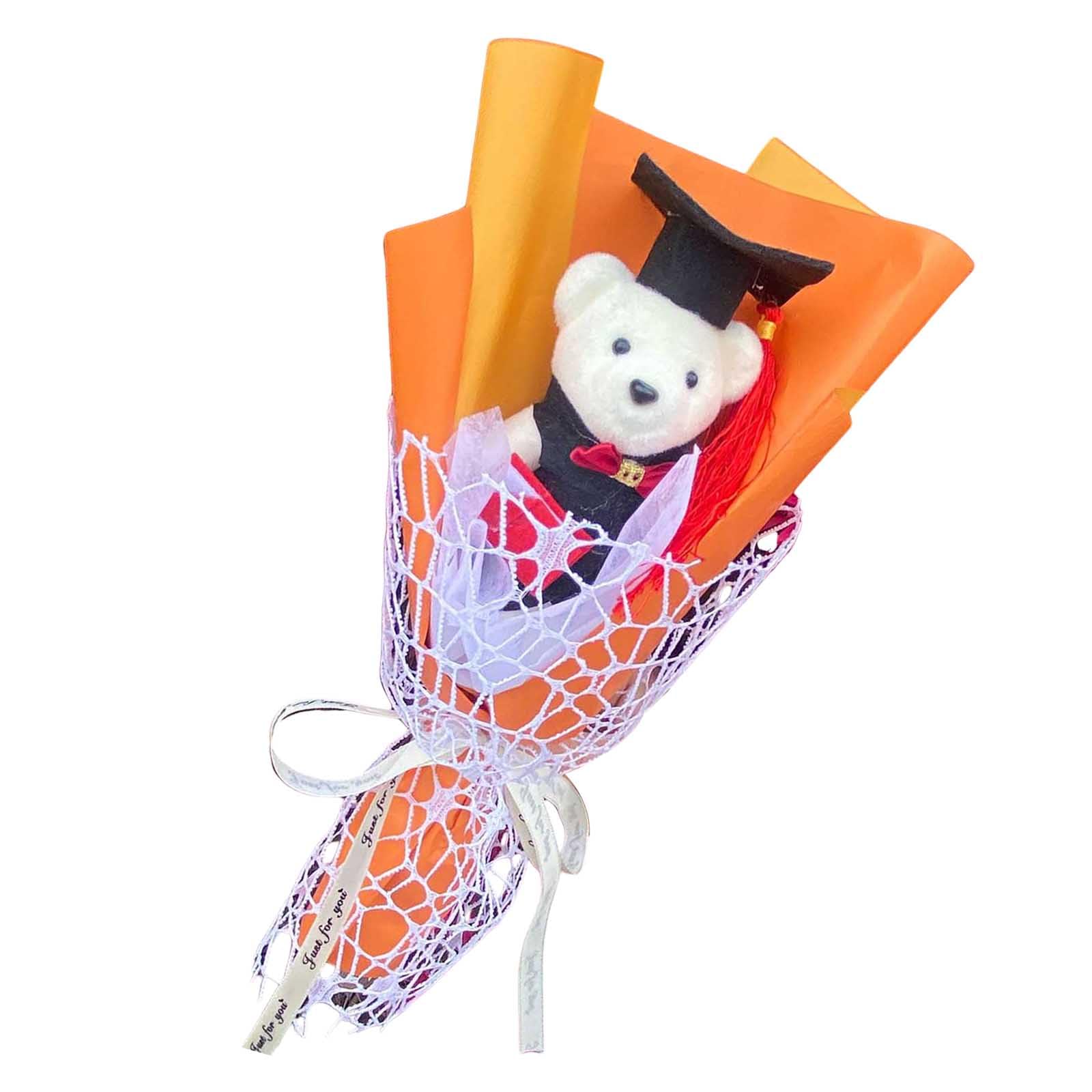 Msioytog Yellow Realistic Flower Bouquets For Student Teacher Graduation Bouquets Artificial Flower With Bear For Graduation Cartoon Bear