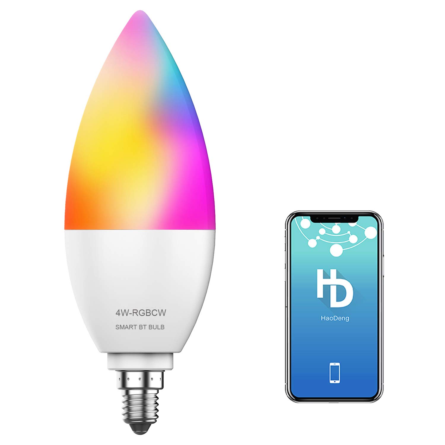 E12 Smart Light Bulbs Type B 40 Watt Equivalent LED Bluetooth Candle Bulbs, Color Changing(RGB+CCT)/Sync Music/Dimmable, for Chandelier, Candelabra, Ceiling Fan Light,(No Support WiFi/Alexa)-1 Pack