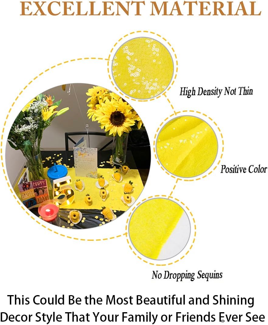 ShinyBeauty Table Runners Pack of 10 Home Decor Sequin Table Runners Yellow 12x108-Inches Wedding Graduation Party Supplies Birthday Table Cloth Baby Shower Table Linen Supplies