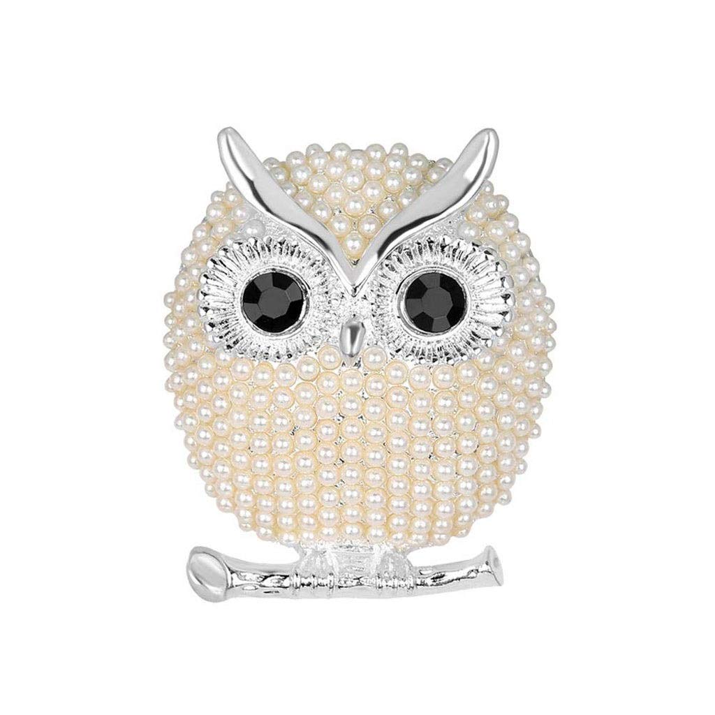 Broche de Plata para Mujer, Lindo Broche de búho de Perlas, Broche de Diamantes de imitación de Cristal, joyería, Vestido, Bufanda, Chal, Clip