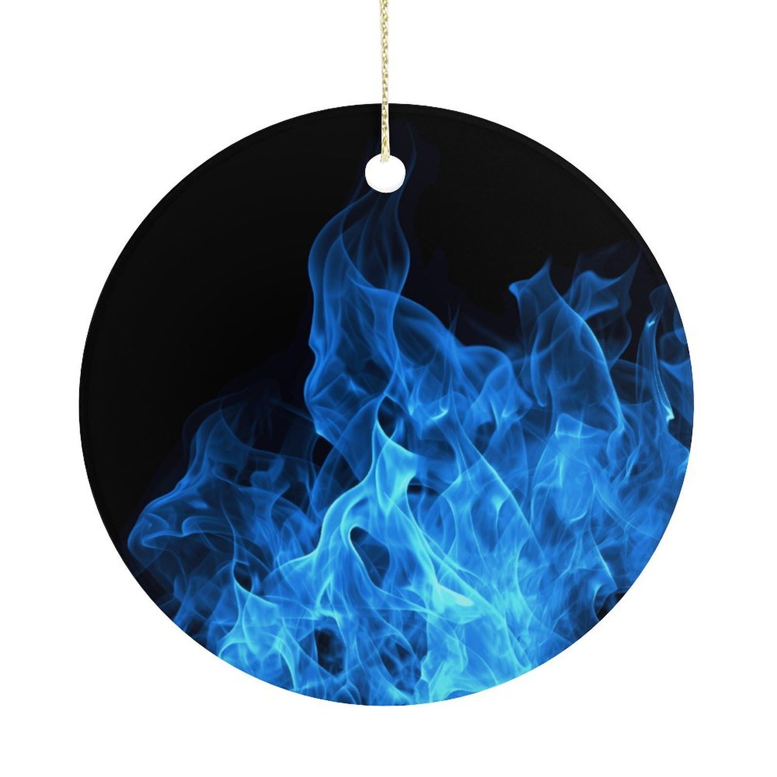 Blue Flame Christmas Ornament,Round Ceramic Ornaments Personalized Christmas Tree Ornament for Holiday Porcelain Keepsake Gifts Ideas Home Decor