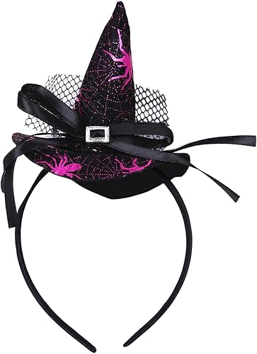 Miniatura 2 de Diadema con sombrero, banda de aro para la cabeza de bruja mago telaraña para Halloween, fiesta de Navidad, disfraz para niñas y niños y mujeres