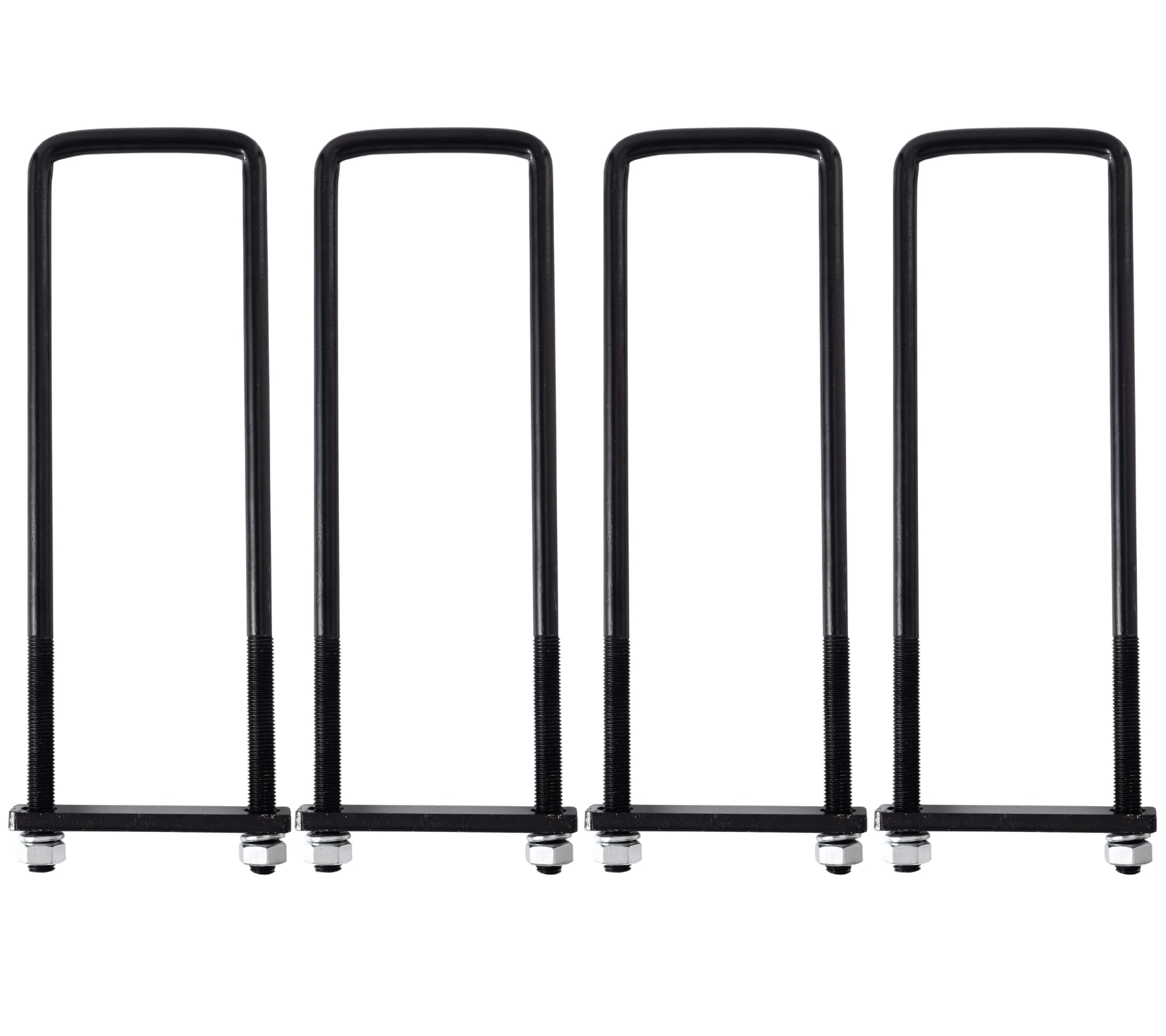 Heavy Duty Square Bend U-Bolt Kit, 4 Pack, 4" x 16" (102 x 406 mm), U Bolts with Frame Plates, Nuts & Washers for Automobile Trailer, Black