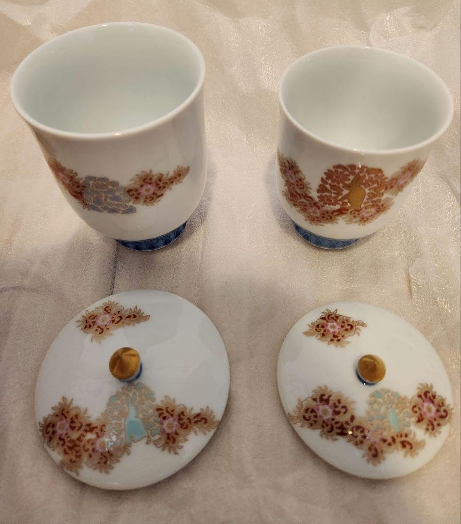 Amazon | 生産終了 深川製磁 金彩 鍋島花兎 組湯呑み 蓋付き | ノー  