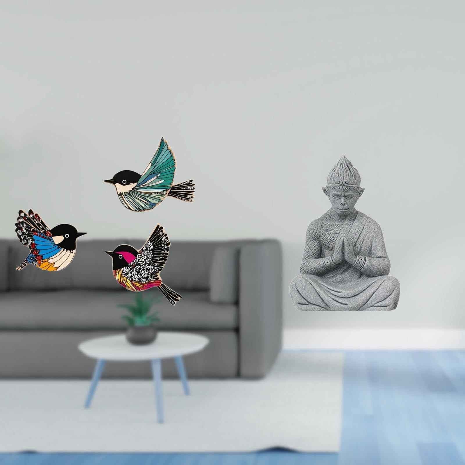 Wooden Bird Wall Art and Monkey Buddha Statue Fusion Decor for Garden Study Room Farmhouse Hotel Patio Backyard Unique Sculpture-image-19