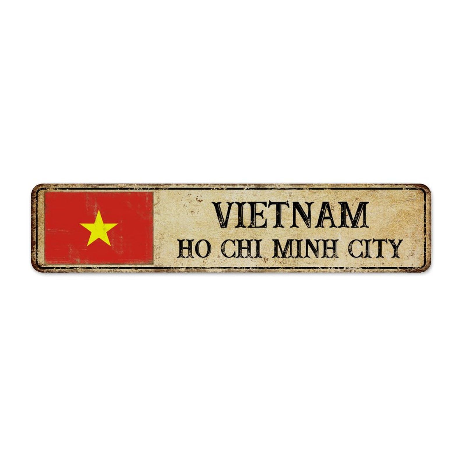 Autravelco Style-4 Vietnam Ho Chi' Minh City Hanging Metal Tin Sign Country Dorm Signs National Country Souvenir Road Home Décor Tin Signs For Yard Patio Business 4X18 Inch