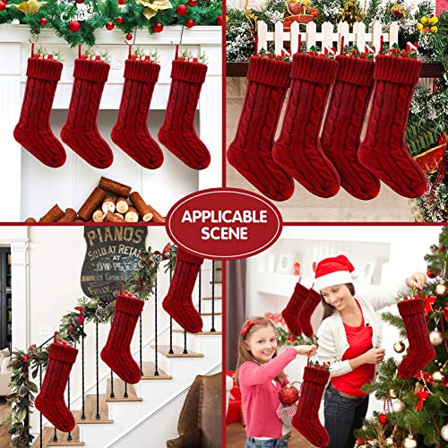 Heyhouse Christmas Stockings, 4 Pack Personalized Christmas Stocking 18 Inches Large Cable Knitted Stocking Decorations For Family Holiday Xmas Party Décor Burgundy #TOP1