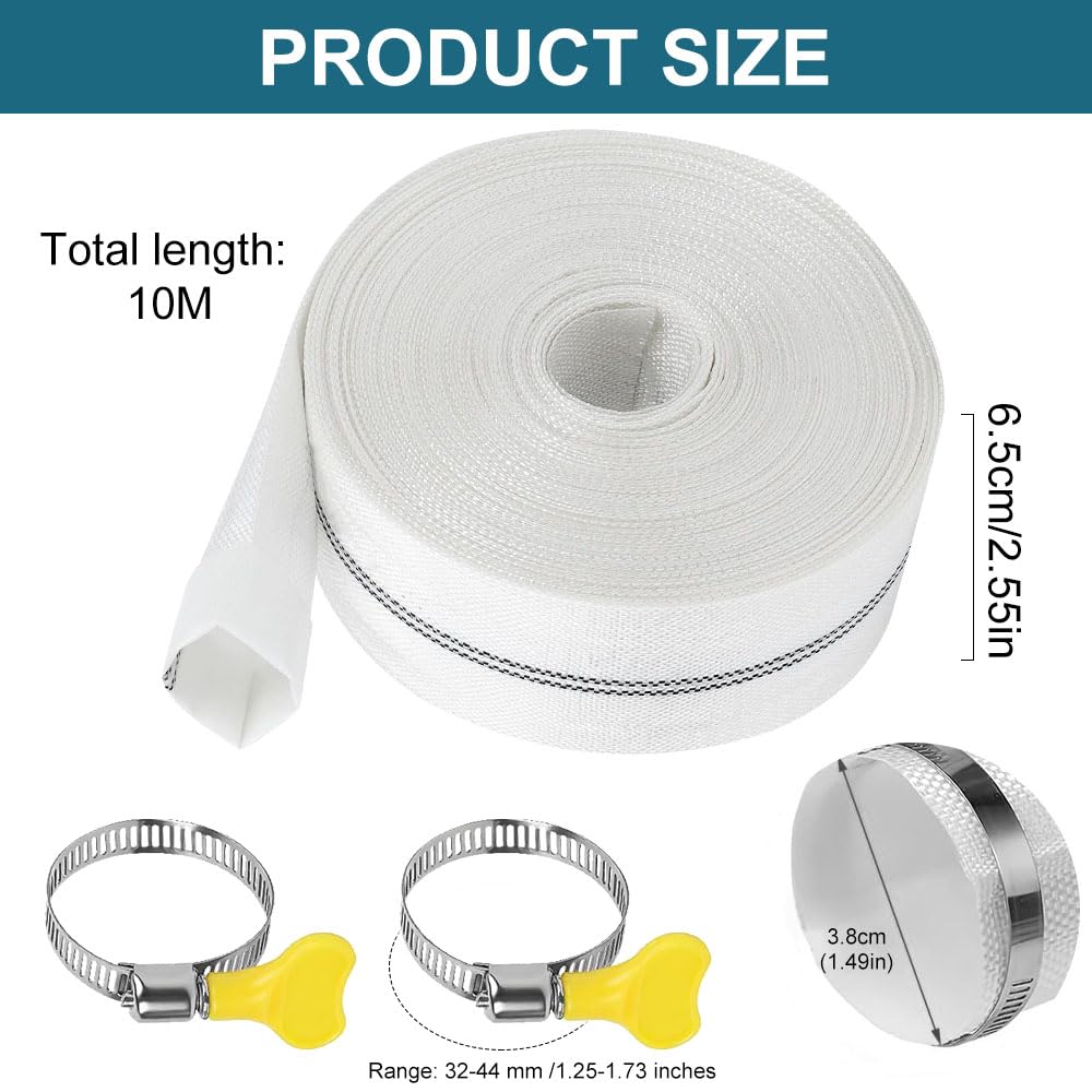 Produktbild von Gewebeschlauch 1 1/2 Zoll (38mm) – 10m Flachschlauch Mit 2 Edelstahlklemmen, Für Pumpen, Bewässerung & Bau, 10 Bar