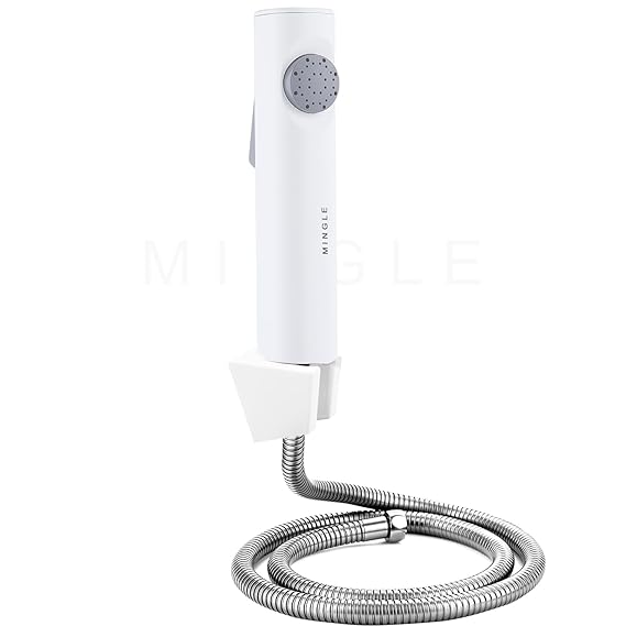 Mingle ABS Health Faucet with Grade 1.5 Meter Flexible Hose Pipe and Wall Hook, White Jet Spray for Toilet. (TON White ABS)