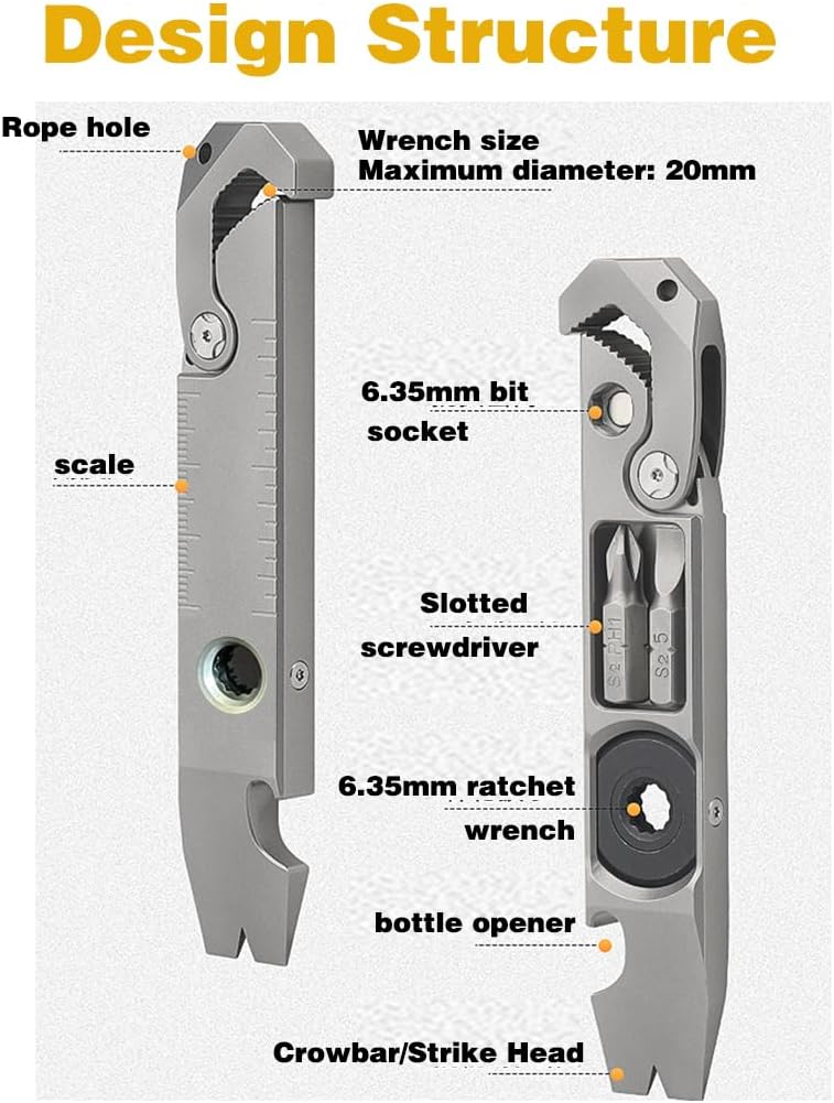 Edc Titanium Pry Bar,Pocket Pry Bar Multifunctional Crowbar Edc, Pocket Tool, Portable Bottle Opener Edc Pocket Screwdriver