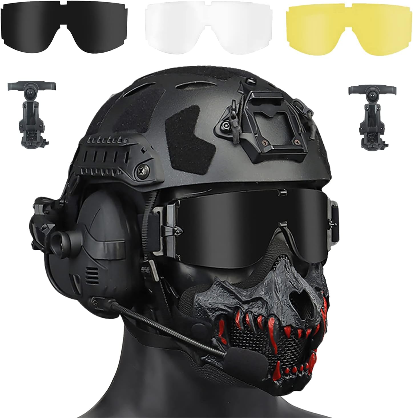 CZMYCBG Tactical Airsoft Helmet Set with Adjustable Mask, TriColor