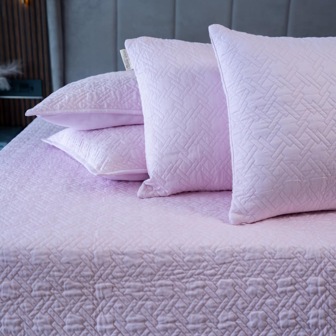 HOME PRIDES | 100% Cotton 5 Pcs Quilted Bed Spread | King Size 90inch x 104inch | Oeko Tex Certified | 150 GSM Cotton Filling | Hexa Weave | Lilac Snow-image-26