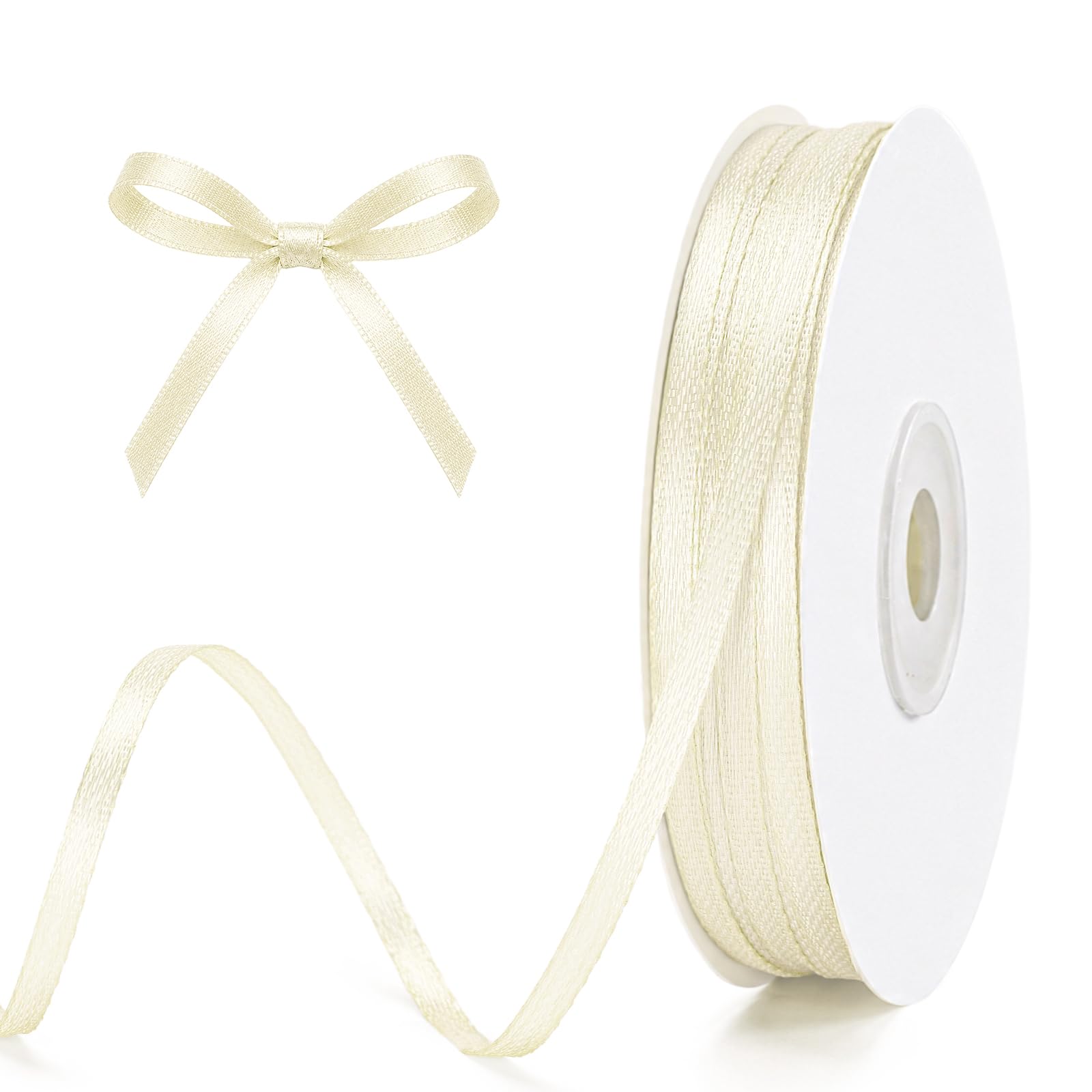 G2PLUS Ivory Satin Ribbons 3mm: 100Yards Thin Gift Wrapping Ribbon for Wrapping Presents, Making Cards, Craft Projects,Christmas Decorations — image 1