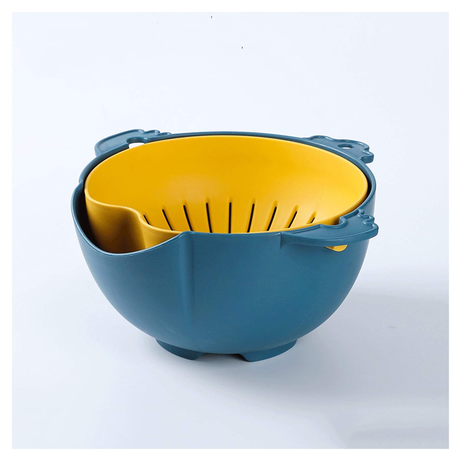 Coladores de 2 en 1 y colandes plástico plástico colador Giratorio Canasta de Drenaje para Lavar Frutas Veggie y arroz (Azul) (Color : Blue)