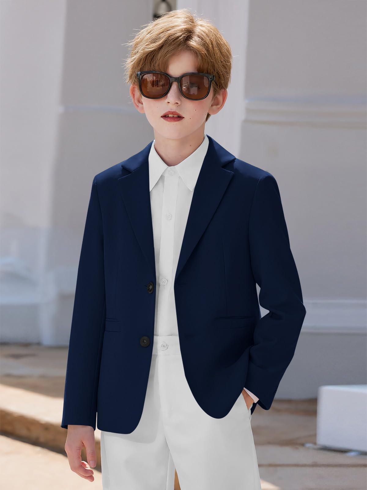 Haloumoning Jungen Blazer Sakko 2-Knopf mit Taschen