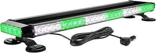 WOWTOU Barra de luz estroboscópica de emergencia blanca verde 56 LED intermitente para vehículos camiones, luces de baliza de advertencia magnética
