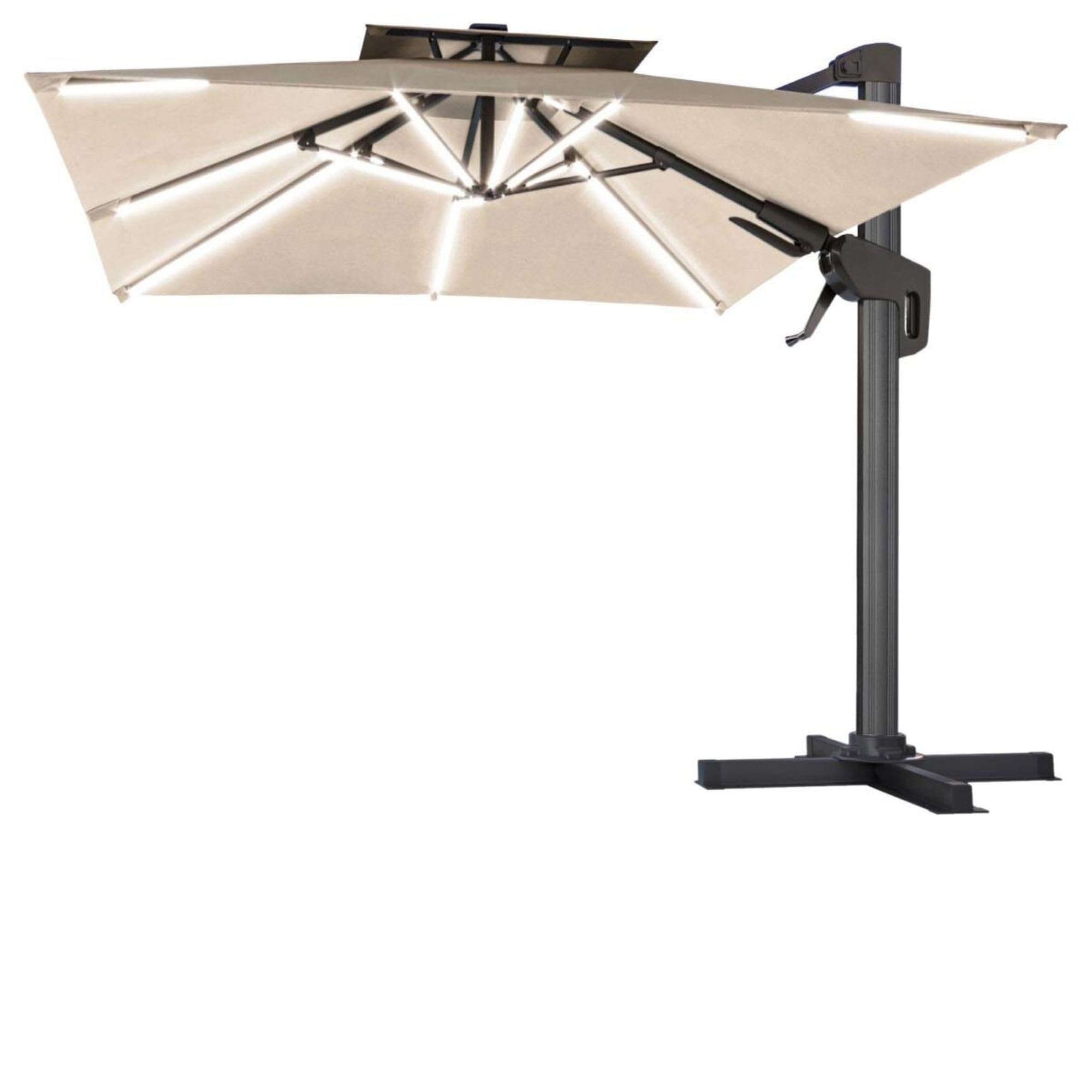 SUN PIETRO | Sonnenschirm | Quadratisch | B:T 300 x 300 cm | Taupe | LED | +Ständer & Hülle | Gartenschirm, Ampelschirm, Balkonschirm