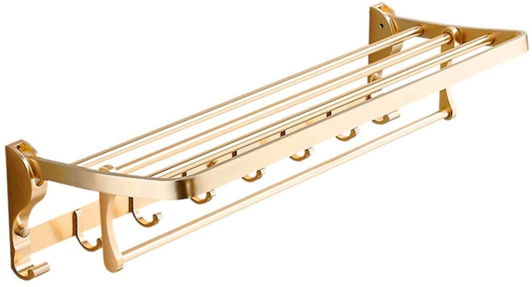 NEECS Tendedero Muebles de baño Divisor de baño Toallero Dorado Estante de baño Plegable de 90 ° Espacio Estante de Pared de Aluminio con diseño de Gancho Anillo de Mano (Color: Dorado,