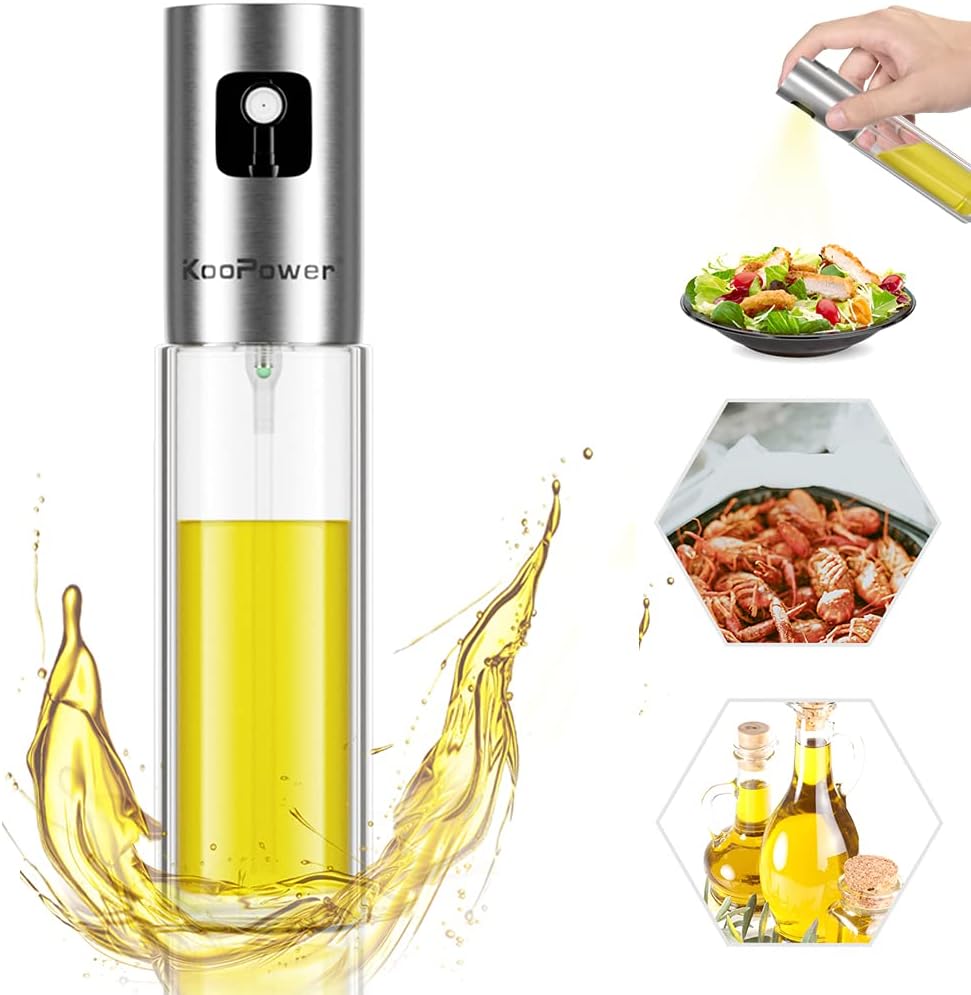 KooPower Oil Sprayer for Cooking, Food-Grade Olive Oil Spray Bottle, Vinegar Bottle, Oil Dispenser for Cooking, Salad, BBQ, Kitchen Baking, Roasting
