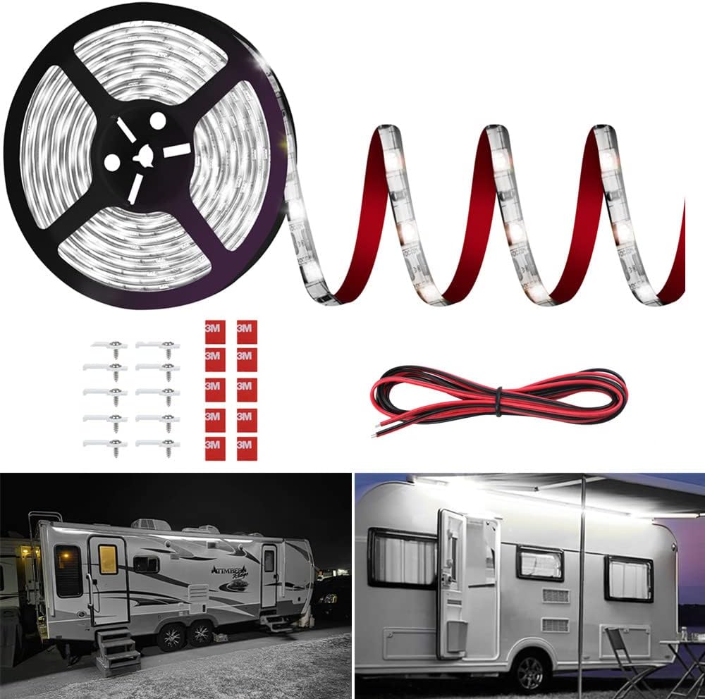 - RV Awning Led Lights,12V 20FT Camper Awning Lights for Camper Motorhome Travel Trailer Concession Stands Food Trucks, Waterproof RV Exterior Underglow Light Strip for Party BBQ