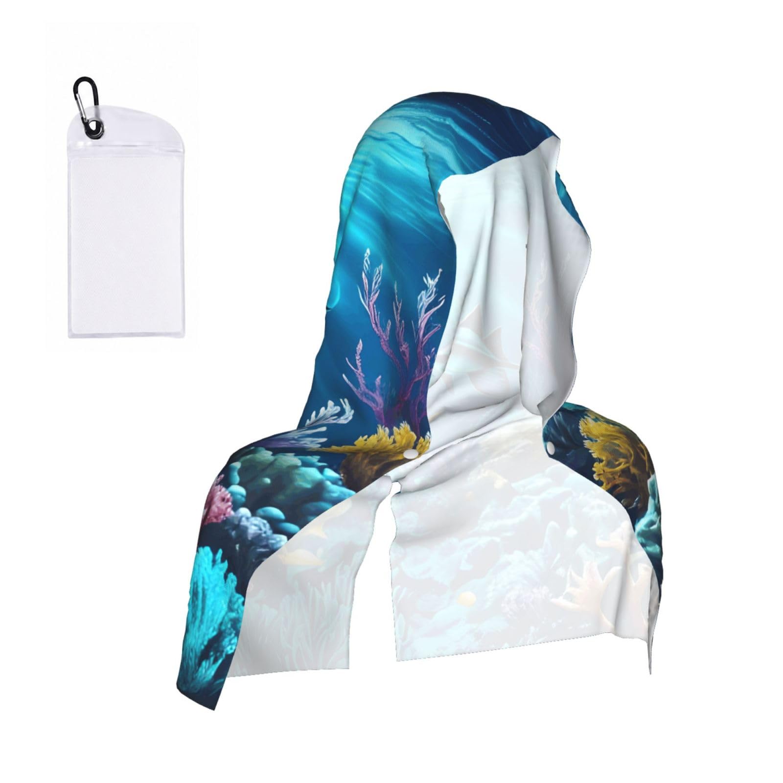 CNTDBU Submarine Coral Rays Cooling Towel Hooded-Instant Chill Neck Cover for Sports, UV Cooling Rag for Running Gym