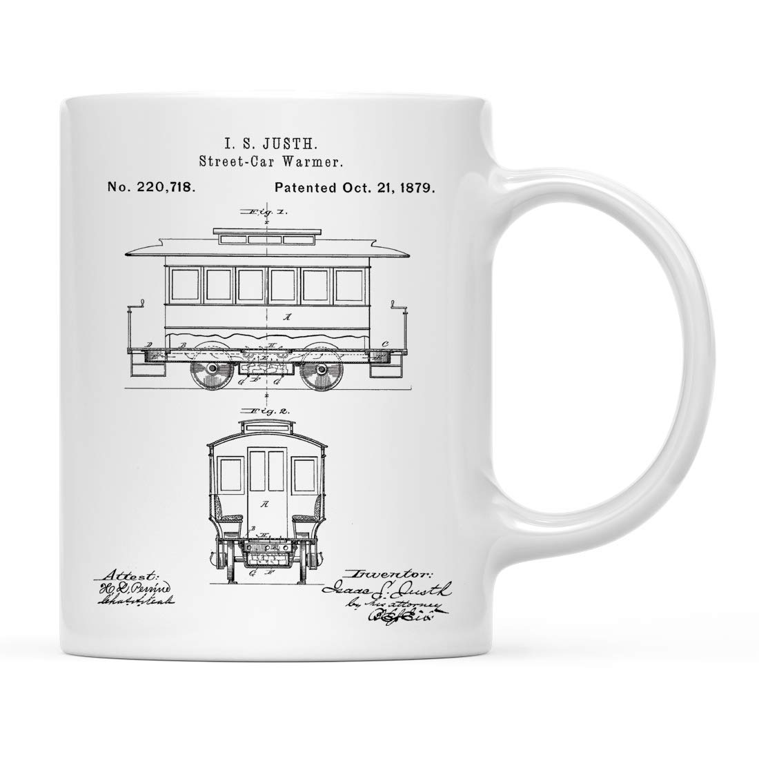 Andaz Press Planes, Trains, Automobiles Patent Print 11oz. Coffee Mug Birthday Christmas Gift, Streetcar Patent Cup, 1-Pack, Daniel Tiger Trolley, San Fransisco Wall Art, Boys Room Decor