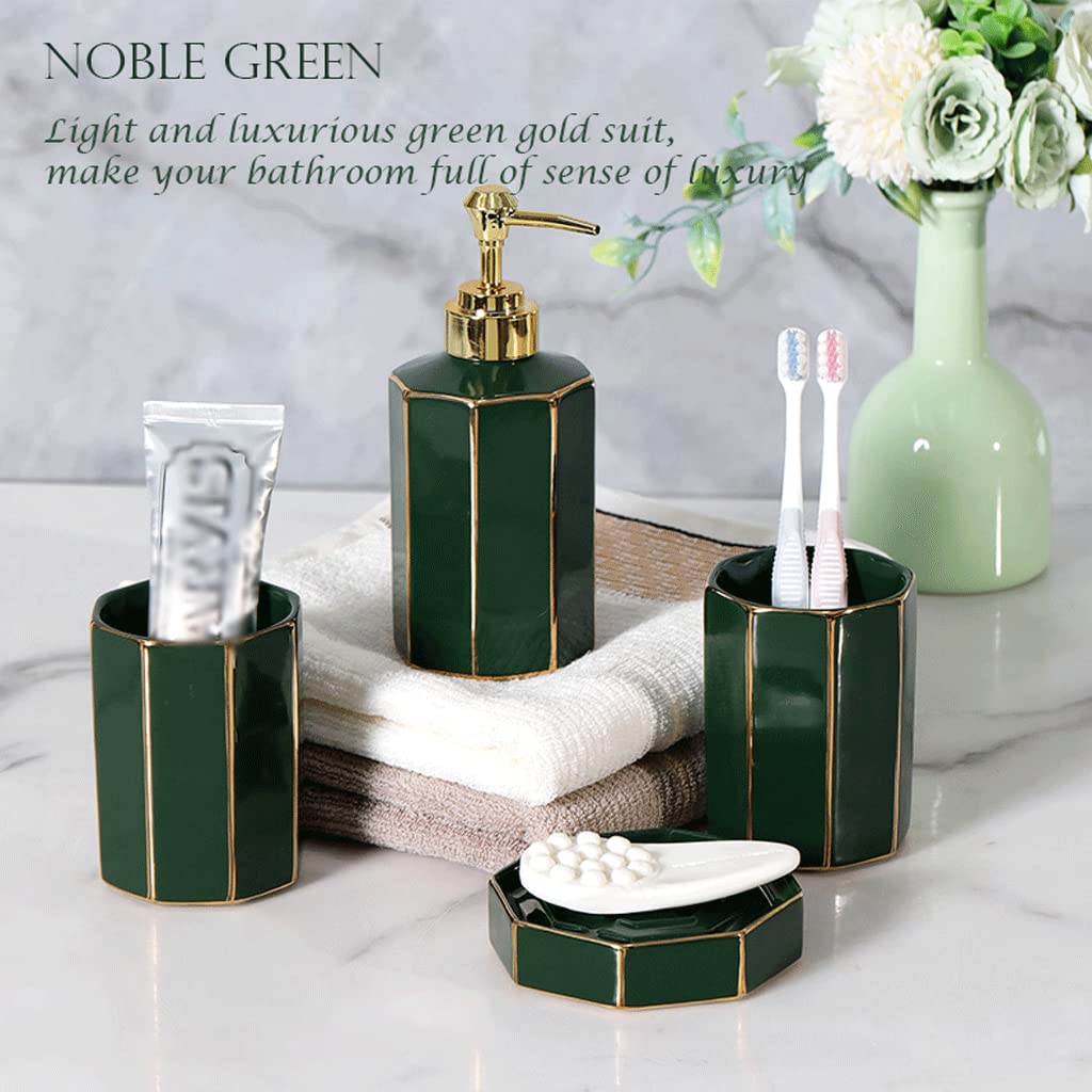Set di Accessori da Bagno in Ceramica - 5 Pezzi Set di Dispenser di Sapone Eleganti per lavabo, arredo per la casa, Porta spazzolini, Vassoio per Bicchieri, Fla