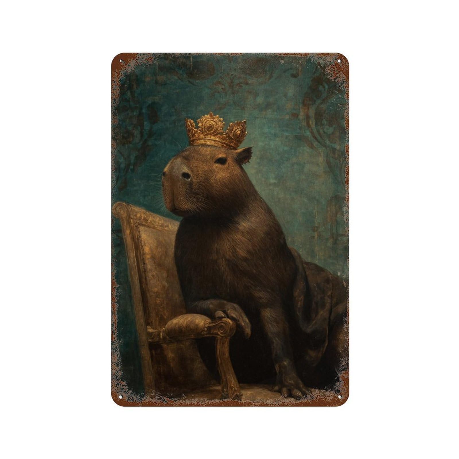 Vintage Rust Metal Sign Royal Capybara Throne 11.8"x7.9", Old School Wall Decor for Garage, Bar And Workshop Decor