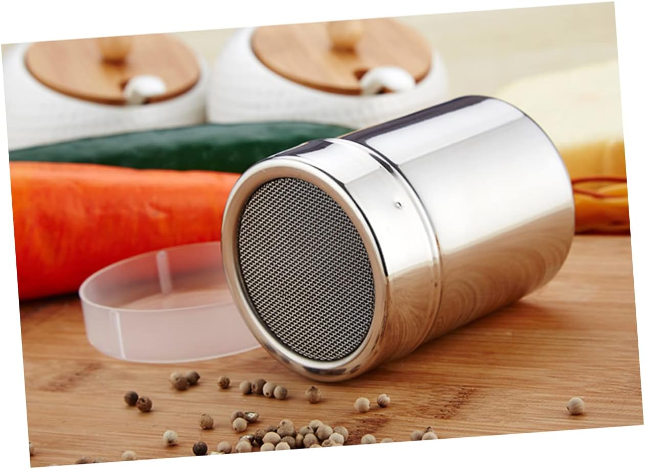 Stainless Steel Seasoning Shaker Mesh Top for Cocoa Flour and Sugar Dusting Baking and Cooking Design