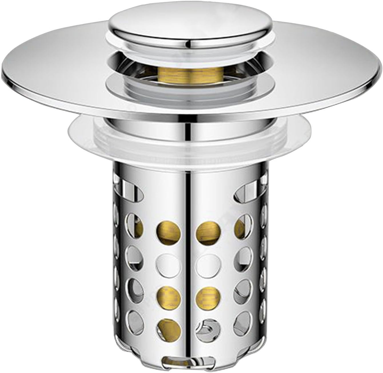 Bathroom Sink Drain Strainer, Pop Up Sink Drain Filter with Removable Stainless Steel Filter Basket Hair Catcher,for 1.25-1.5 Inch Bullet Core Push Type Basin Pop Up Drain Filter (2pack, Silvery)