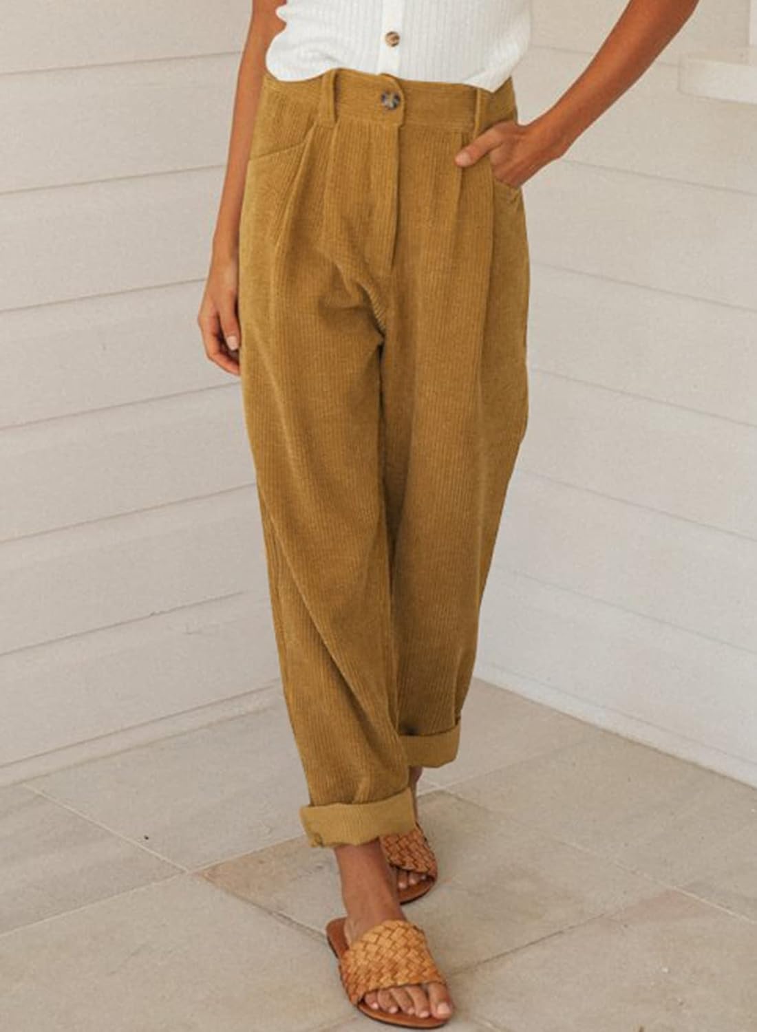 Acelitt Womens Elastic Waist Straight Leg Corduroy Pants with Pockets, S-2XL - Image 3