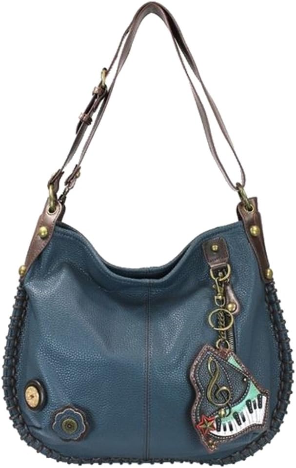 Chala Handbags, Casual Style, Soft, Large Shoulder or Crossbody Purse with Keyfob - Navy Blue
