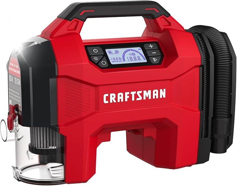 Inflador de neumáticos 3 en 1, compresor de aire portátil de 160 PSI/aspiradora/soplador de polvo para automóvil, alimentación de automóvil inalámbrica de 20 V y 12 V, bomba de aire con luz LED para automóviles, camiones, neumáticos RV (la batería se vende por separado)