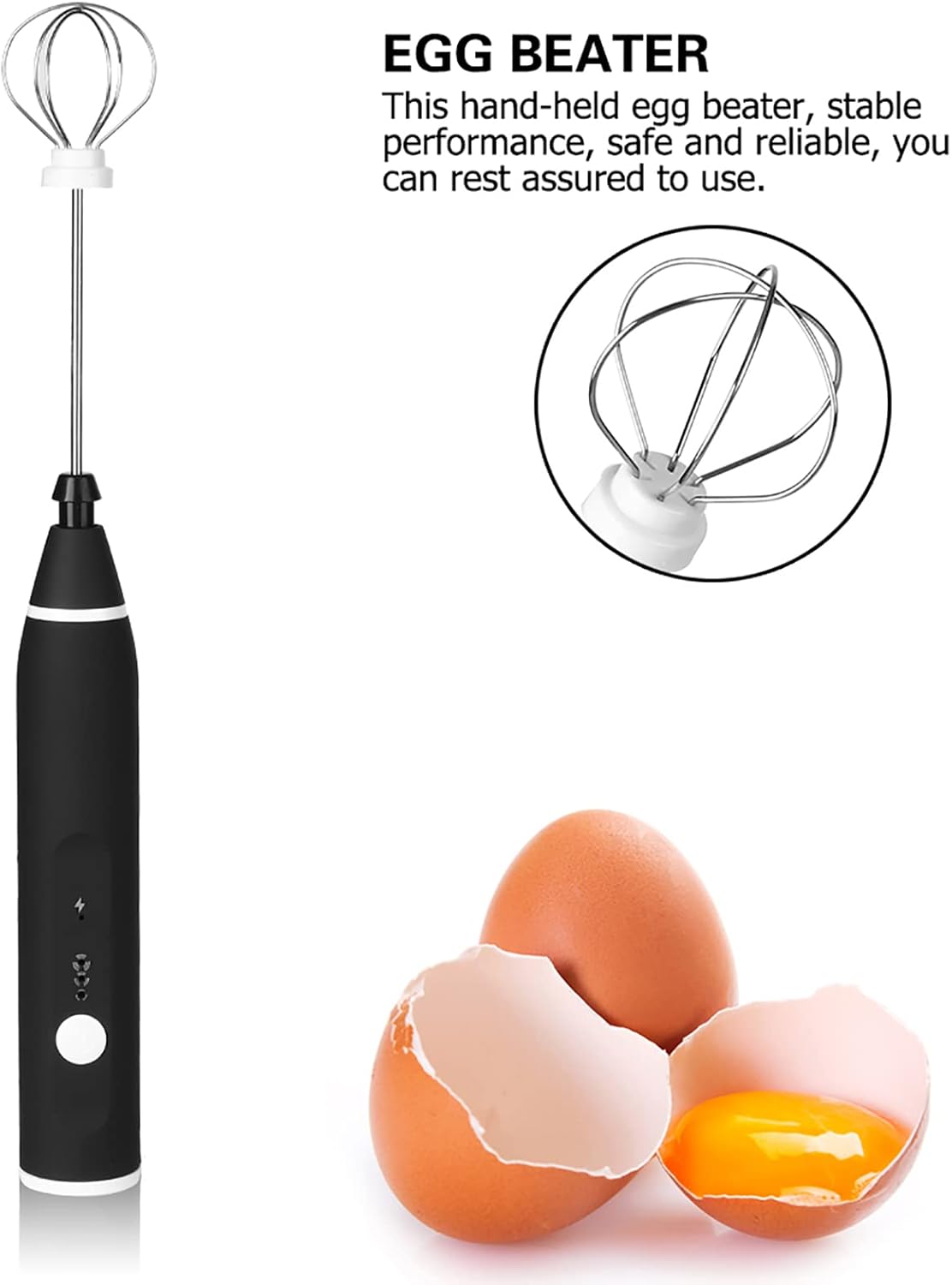 Electric Egg Blender Milk Frother - Automatic Hand Blender with USB Charging, 3 Speed Adjustable Kitchen Tool