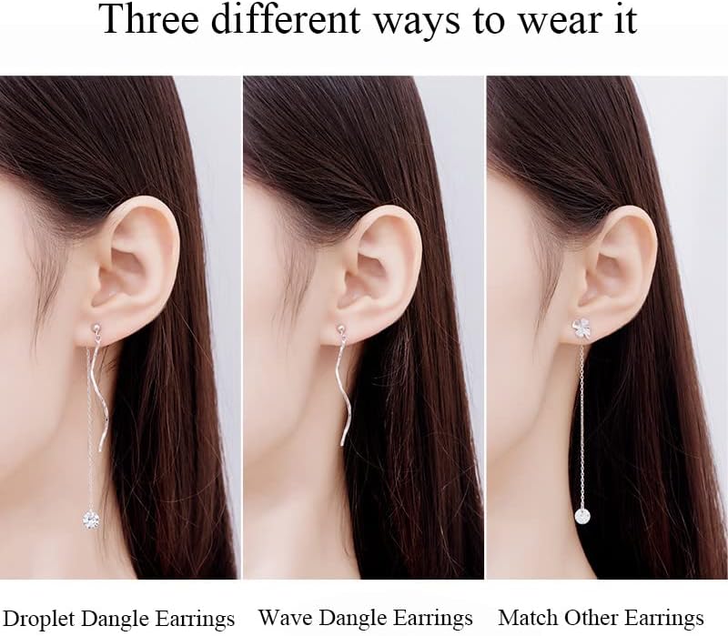 SLUYNZ 925 Sterling Silver CZ Droplet Dangle Earrings Chain for Women Teens Wedding Bridal Dangle Earrings Curved Tassel - Image 7