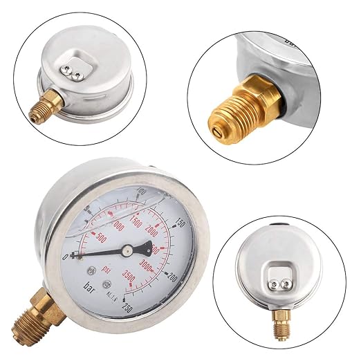 Manómetro Hidráulico GOTOTOP 0-250Bar 0-3750PSI, 63mm, Conexión G1/4 miniatura 3
