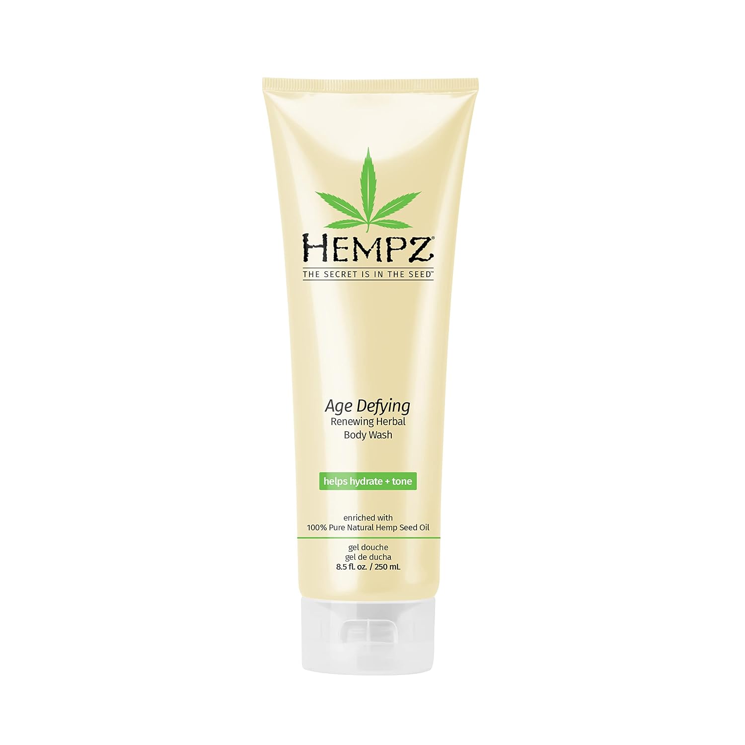 Hempz Age Defying Renewing Herbal Body Wash, 8.5 oz., with Shea Butter, Ginseng - Anti-Aging, Fragranced Shower Gel with Pure Hemp Seed Oil, Algae for Sensitive Skin - Premium Personal Care Products