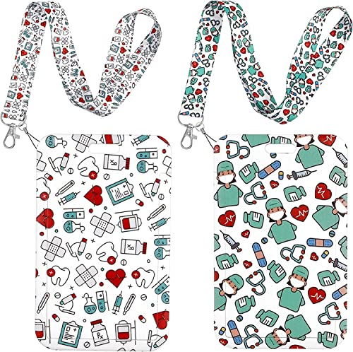 2 pièces Porte Badge Cordon Tour de Cou avec Porte-Cartes, Porte Badge Strap Neck pour Porte Badges d'Identification, Infirmières, Les Clés, Carte Bus, Exposition, Bureau Cover