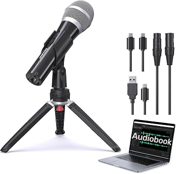 Audiobook Recording Equipment for Home, USB/XLR Dynamic Microphone, Noise-Canceling Handheld, Studio Mic Kit, Ideal for Reading Aloud, Narration, Voice-Over Work
