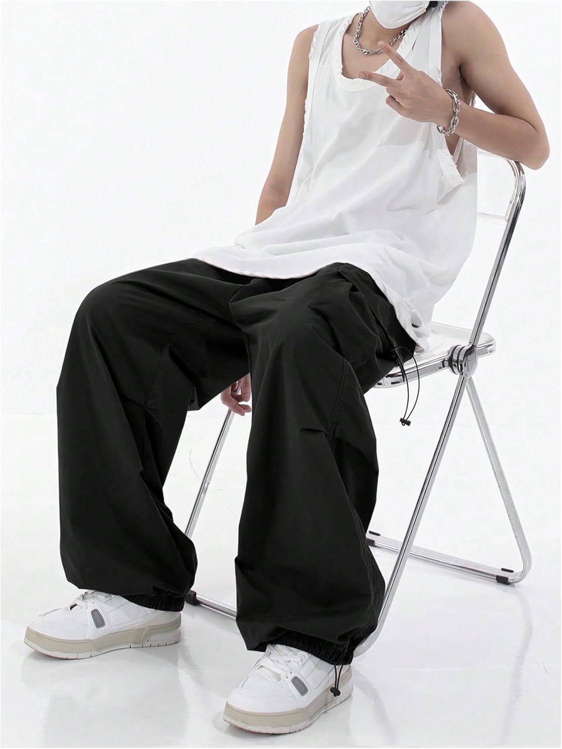 GORGLITTER Men's Baggy Cargo Pants Elastic Waist Wide Leg Parachute Pants Casual Loose Hiphop Streetwear Joggers - Image 5