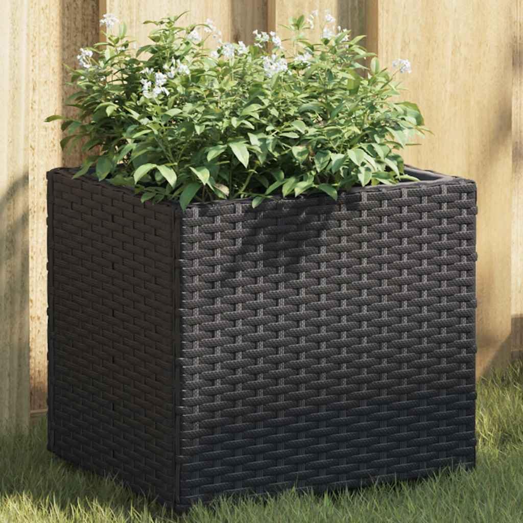 Donice ogrodowe 2 szt czarne polirattan 36x30x32 cm skrzynki na kwiaty zewnętrzne wytrzymałe na warunki atmosferyczne zestaw dekoracyjny do ogrodu balkonu tarasu